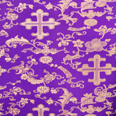 Church Cross Brocade Fabric—Purple and Gold—Composition: 40% Nylon, 34% Polyester, 26%—Sold by the Yard—Width: 60/ Inches.
